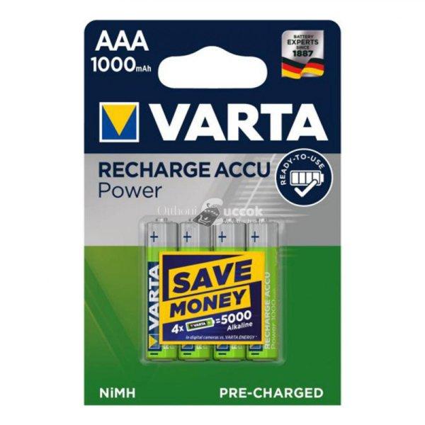 VARTA 5703 akkumulátor AAA, NiMH akkumulátor, mini ceruza, 1000 mAh
kapacitás, RTU - feltöltött és használatra kész, 4 db/csomag