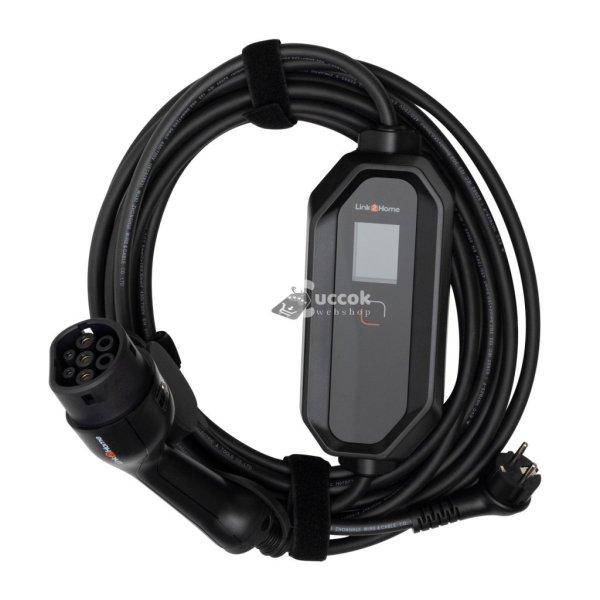 Link2Home EV200S-16P hordozható töltő elektromos járművekhez, 5m
kábelhossz, max. 16A, 230V, 3,7kW, Type 2 Europe kimeneti csatlakozó, IP65