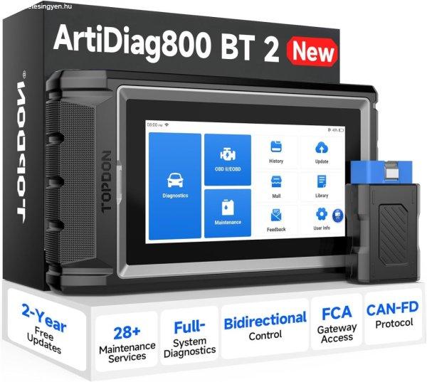 TOPDON szkenner AD800BT V2.0, kétirányú szkenner, teljes
rendszerdiagnosztikai eszköz minden járműhöz, autóipari diagnosztikai
szkenner autóhoz, 28+ szolgáltatás, FCA AutoAuth, CANFD