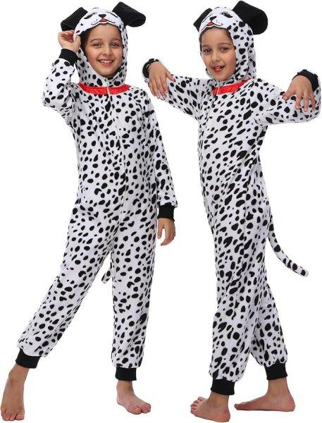 Sincere Party Dalmatiner gyerek onesie – foltos plüss köntös jelmez,
2X‑nagy méret (12–14 éves korosztály)