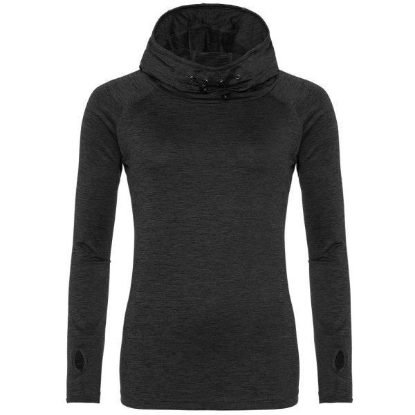 Just Cool Női kapucnis pulóver magas gallérral Cool - Fekete melírozott | XL