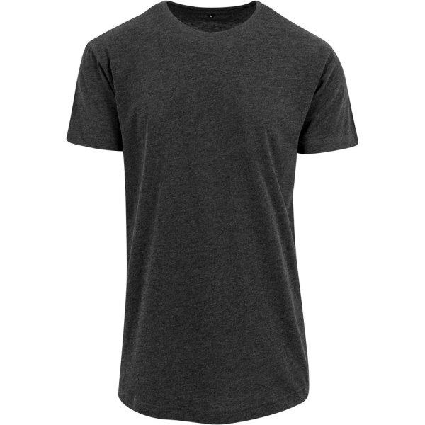 Build Your Brand Hosszított férfi póló - Sötétszürke melírozott | 5XL