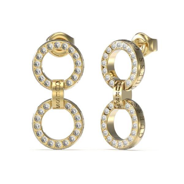 Guess Aranyozott lógó fülbevaló kristályokkal Circle Lights JUBE03166JWYGT