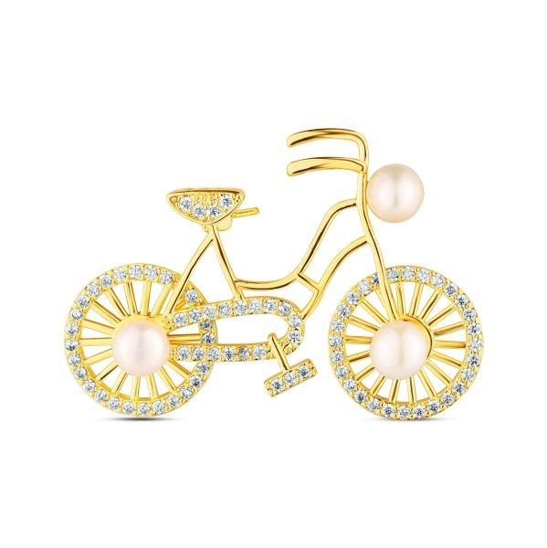 JwL Luxury Pearls Játékos gyöngy bross igazgyönggyel és cirkónium
kövekkel Bicikli JL0866