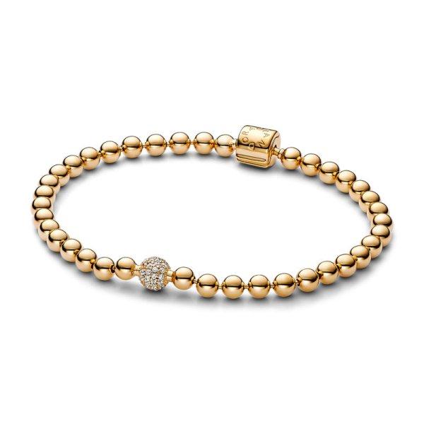 Pandora Aranyozott gyöngy karkötő Signature Shine 568342C01 19 cm
