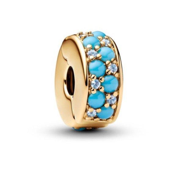 Pandora Aranyozott klip Azúrkék Shine Moments 292334C04