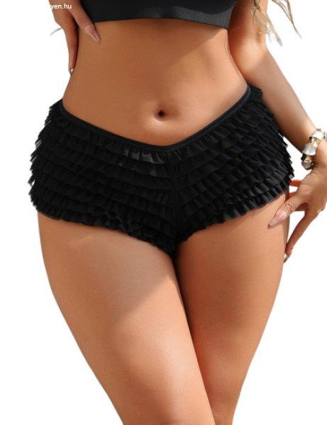 Black Sexy Mesh Swimsuit Cloth Ruffled Women Underwear With Bow 2XL