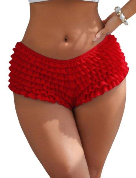 Red Sexy Mesh Swimsuit Cloth Ruffled Women Underwear With Bow 2XL