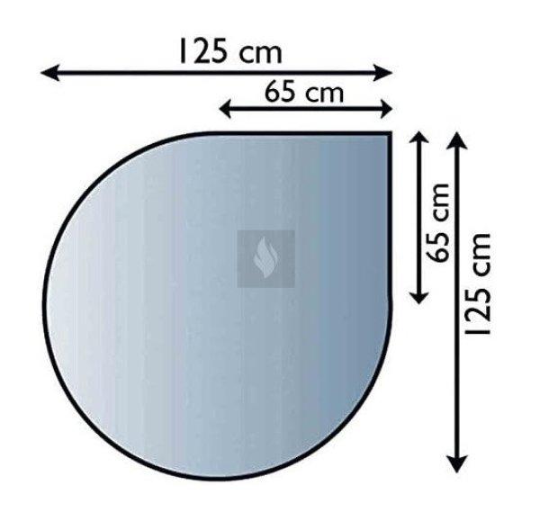  Kandalló alátét üveglap 125x125 cm csepp alakú, üvegvastagság: 8 mm