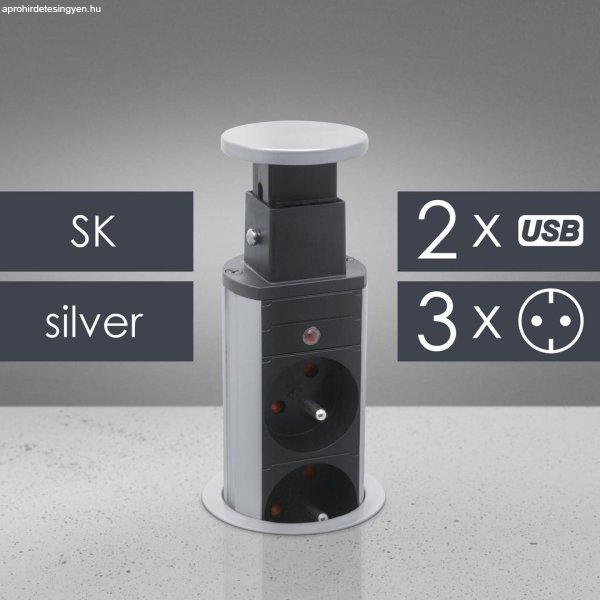 Rejtett elosztó, 3-as, + USB, ezüst, szlovák