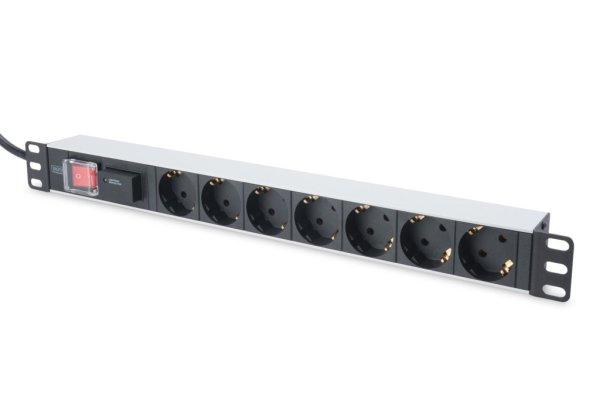 Digitus Aluminum outlet strip with switch 7 safety outlets 2m supply with surge
protection