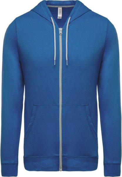 Uniszex könnyű vékony kapucnis cipzáras pulóver (póló), Kariban KA438,
Light Royal Blue-M