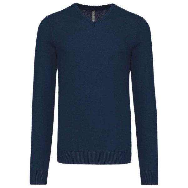 Férfi V-nyakú keskeny szabású pulóver, Kariban KA965, Navy-2XL