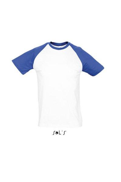 Férfi FUNKY raglános kétszínű rövid ujjú póló, SOL'S SO11190,
White/Royal Blue-M