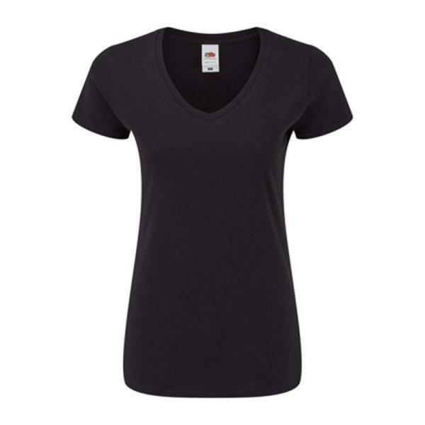 Rövid ujjú V-nyakú Női pamut póló, Fruit of the Loom FN71, Black-M
