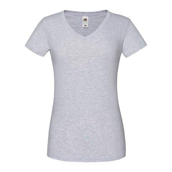 Rövid ujjú V-nyakú Női pamut póló, Fruit of the Loom FN71, Heather Grey-XS