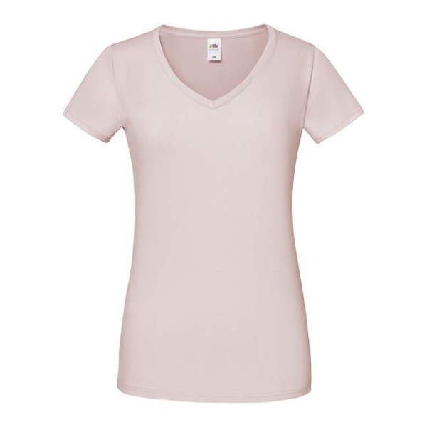 Rövid ujjú V-nyakú Női pamut póló, Fruit of the Loom FN71, Powder Rose-2XL
