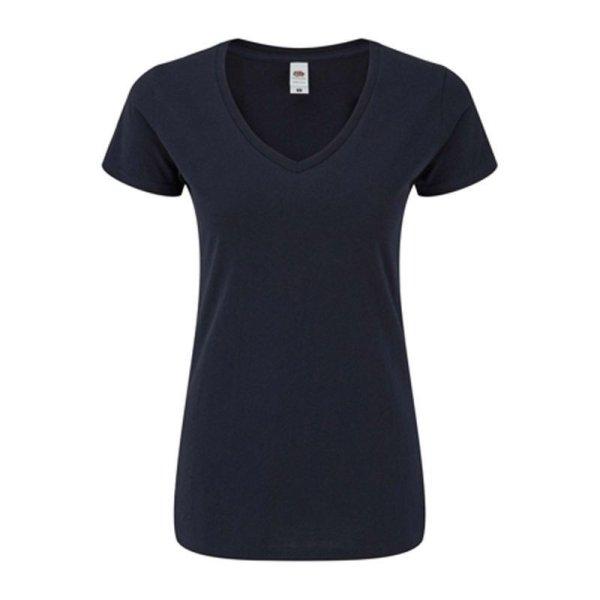 Rövid ujjú V-nyakú Női pamut póló, Fruit of the Loom FN71, Deep Navy-L