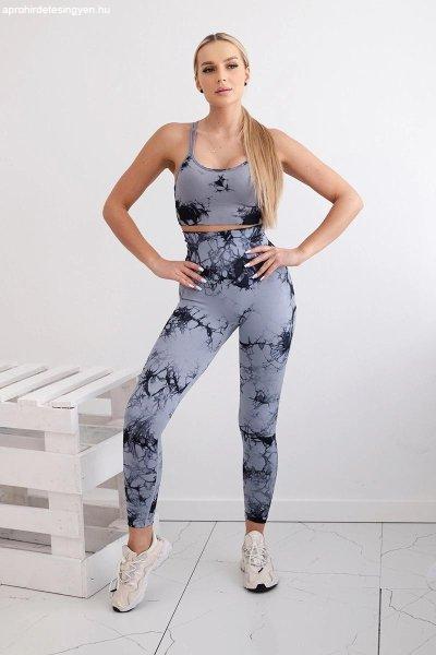 Sport felső szett pántokkal és push-up leggings 82378 szürke+fekete modell