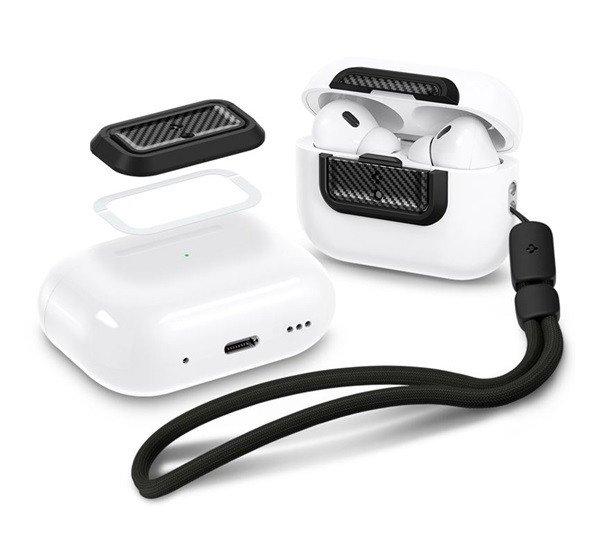 SPIGEN LOCK FIT M műanyag tok (ütésállóság, karabíner, kézpánt, karbon
minta) FEKETE Apple AirPods Pro 1/2