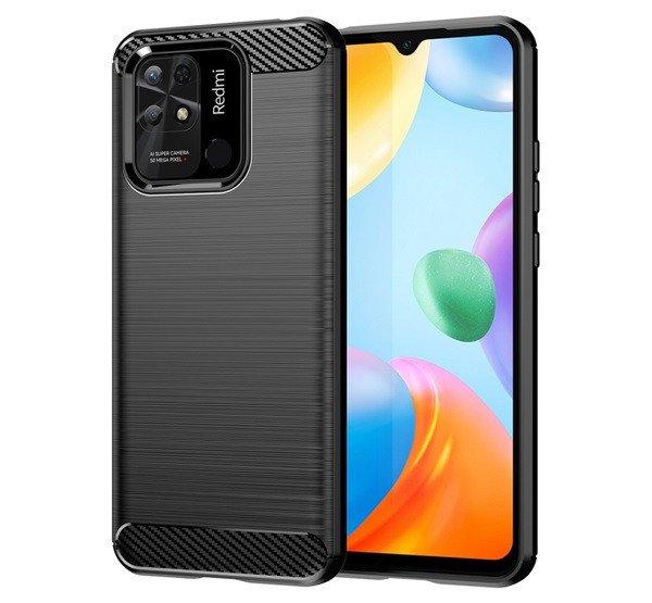 Szilikon telefonvédő (közepesen ütésálló, légpárnás sarok,
szálcsiszolt, karbon minta) FEKETE Xiaomi Redmi 10C