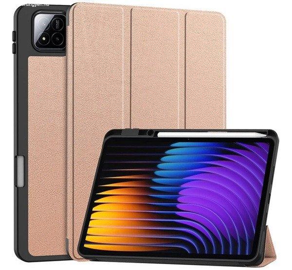Tok álló, bőr hatású (aktív FLIP, oldalra nyíló, TRIFOLD, asztali
tartó, ceruza tartó) ROZÉARANY Xiaomi Pad 7 Pro, Pad 7