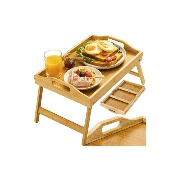 Összecsukható bambusz reggelizőasztal ágyhoz laptoptartó funkcióval, 50 x
30 cm méretben