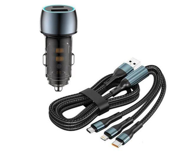 Autós töltő + 3IN1 gyorstöltő kábel - 48W - Quick Charge 3.0 - 12-24V LED
07AC+ SZETT