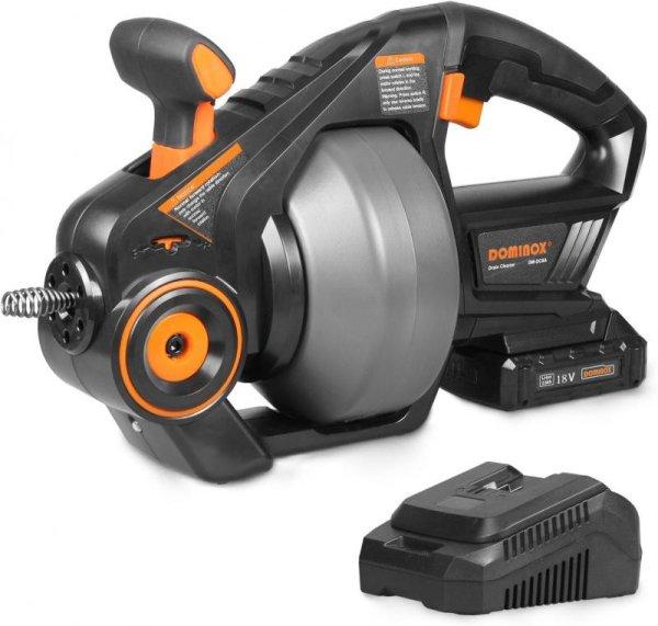 18 V akkumulátoros csőtisztító spirál, 7,6 m elektromos lefolyótisztító
spirál, WC, fürdőszoba és mosdó lefolyócsövek duguláselhárításához
(akkumulátorral együtt).