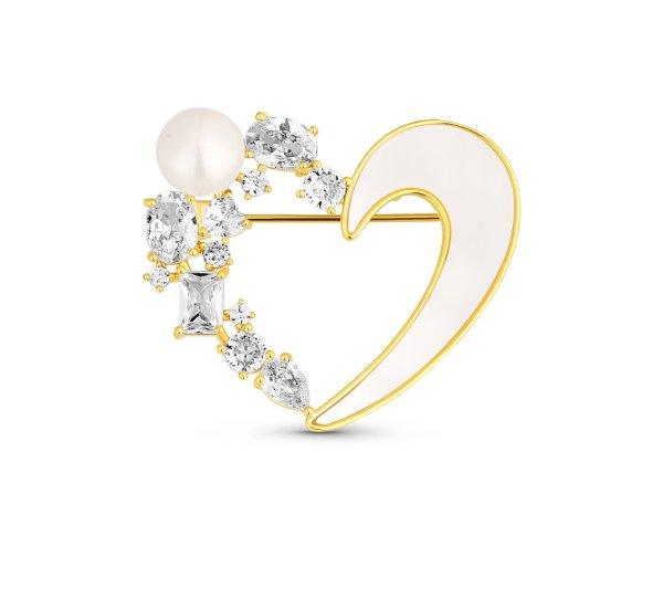 JwL Luxury Pearls Romantikus aranyozott 2 az 1-ben szív bross kristályokkal
és gyöngyházzal JL0841