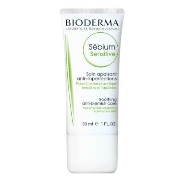 Bioderma Hidratáló nyugtató krém a száraz és irritált bőrre akné
kezelésére Sébium Sensitive (Soothing Anti-Blemish Care) 30 ml