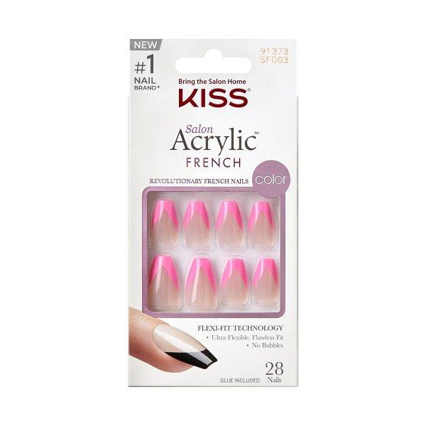 KISS Öntapadó körmök Salon Acrylic French Color - Squared 28 db