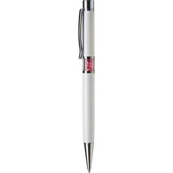 Golyóstoll, fehér, középen rózsaszín SWAROVSKI® kristállyal töltve,
14cm, ART CRYSTELLA®