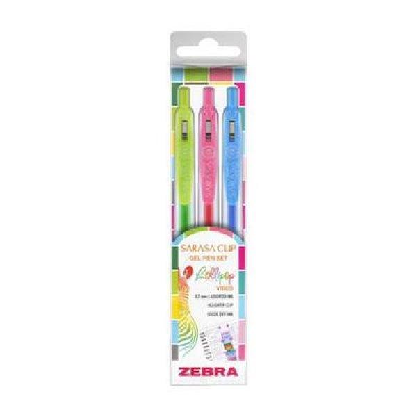 Zseléstoll készlet, 0,33 mm, nyomógombos, ZEBRA "Sarasa Clip
Lollipop", 3 különböző szín