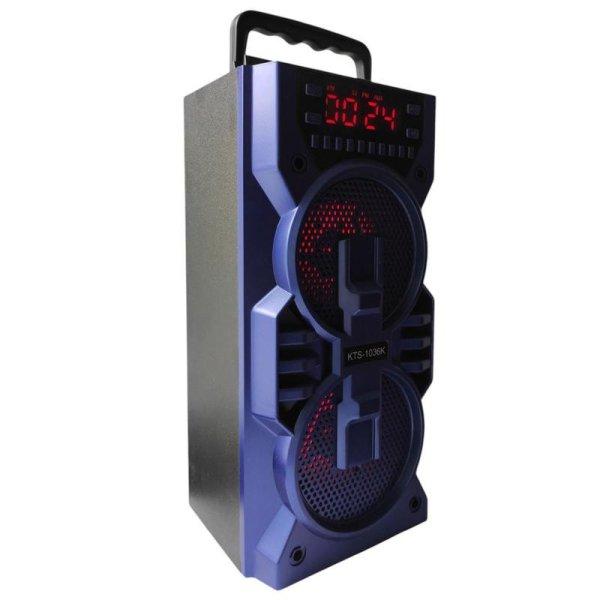 Akkumulátoros FM rádiós bluetooth hangfal digitális kijelzővel, microSD,
USB, 2x5W, Kék