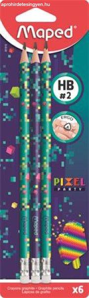 Grafitceruza radírral, HB, háromszögletű, MAPED "Pixel Party", 6
darab