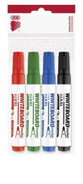 Tábla- és flipchart marker készlet, 1-3 mm, kúpos, ICO "Plan 11
XXL", 4 különböző szín