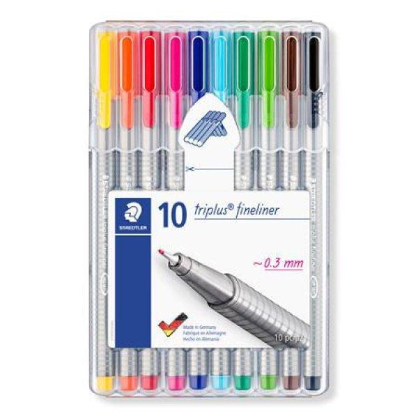 Tűfilc készlet, 0,3 mm, STAEDTLER "Triplus 334", 10 különböző
szín