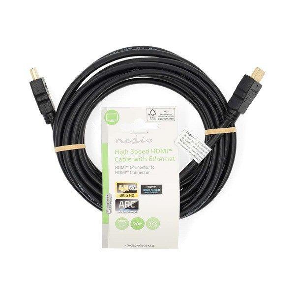 Nedis CVGL34060BK50 ultra HD HDMI kábel, HDMI dugó - dugó, 4K@60Hz, ARC, 18
Gbps, aranyozott csatlakozók, hossz 5m