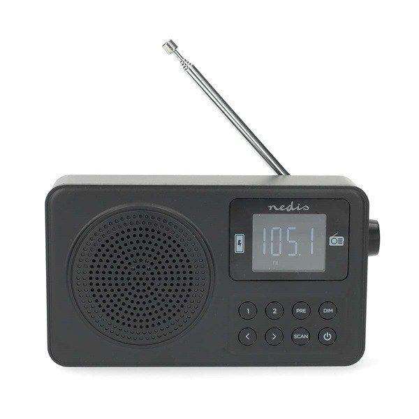 Nedis RDFM2225BK hordozható FM rádió, digitális hangolás, Bluetooth,
Fejhallgató kimenet, Ébresztőóra, akkumulátor