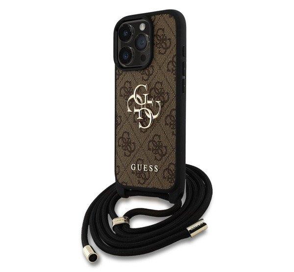 GUESS PU 4G METAL LOGO CROSSBODY STRAP műanyag telefonvédő (ütésállóság,
bőr hatású hátla + vállpánt) BARNA Apple iPhone 15 Pro