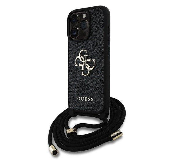 GUESS PU 4G METAL LOGO CROSSBODY STRAP műanyag telefonvédő (ütésállóság,
bőr hatású hátla + vállpánt) FEKETE Apple iPhone 16 Pro
