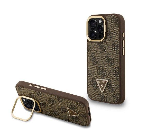 GUESS PU 4G STRASS TRIANGLE LOGO STAND műanyag telefonvédő (ütésállóság,
bőr hatású hátlap, kitámasztó) BARNA Apple iPhone 15 Pro