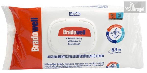 BradoWell ALKOHOLMENTES felületfertőtlenítő kendő - 64db
