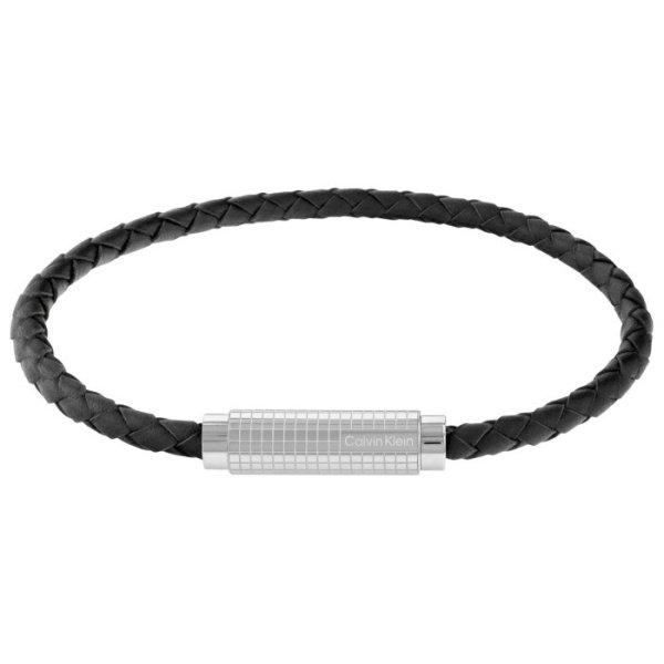 Calvin Klein Fekete bőr karkötő férfiaknak Modern Grid 35000582