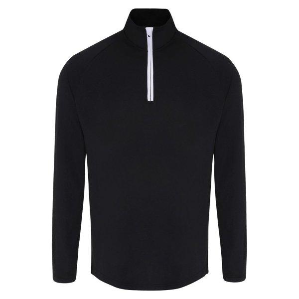 TriDri® Férfi hosszú ujjú póló 1/4 cipzárral - Fekete / fehér | 3XL