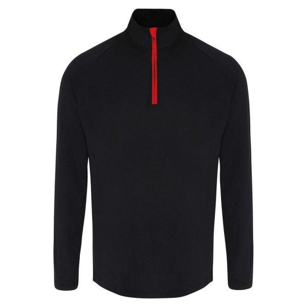 TriDri® Férfi hosszú ujjú póló 1/4 cipzárral - Fekete / piros | 3XL