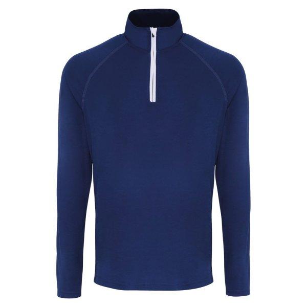 TriDri® Férfi hosszú ujjú póló 1/4 cipzárral - Sötétkék / fehér | S