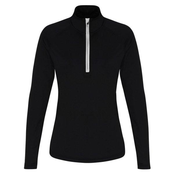 TriDri® Női hosszú ujjú póló 1/4 cipzárral - Fekete / fehér | L
