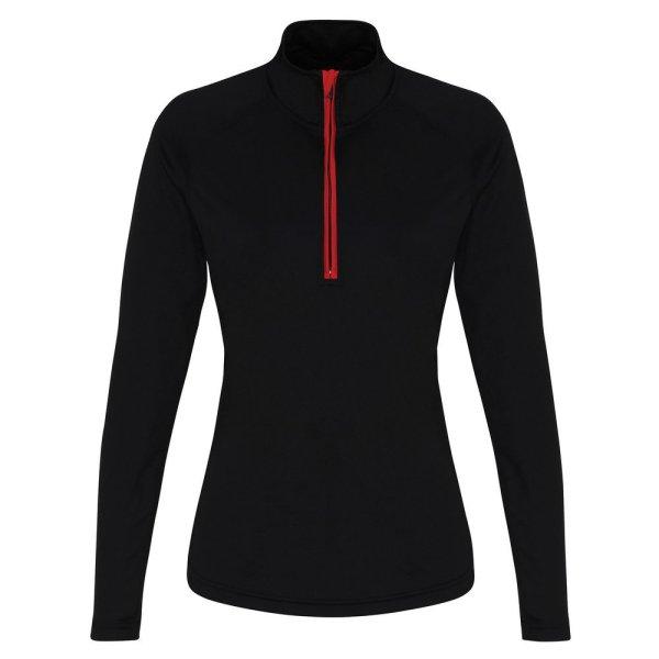 TriDri® Női hosszú ujjú póló 1/4 cipzárral - Fekete / piros | M